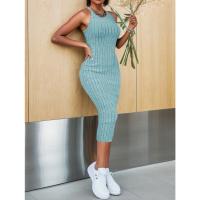 Vestido Bodycon Midi De Verano Para Mujer Cuello Halter Sólido Alta Cintura Slim Elegante Vestido De Oficina Sin Mangas Polyester - details 3