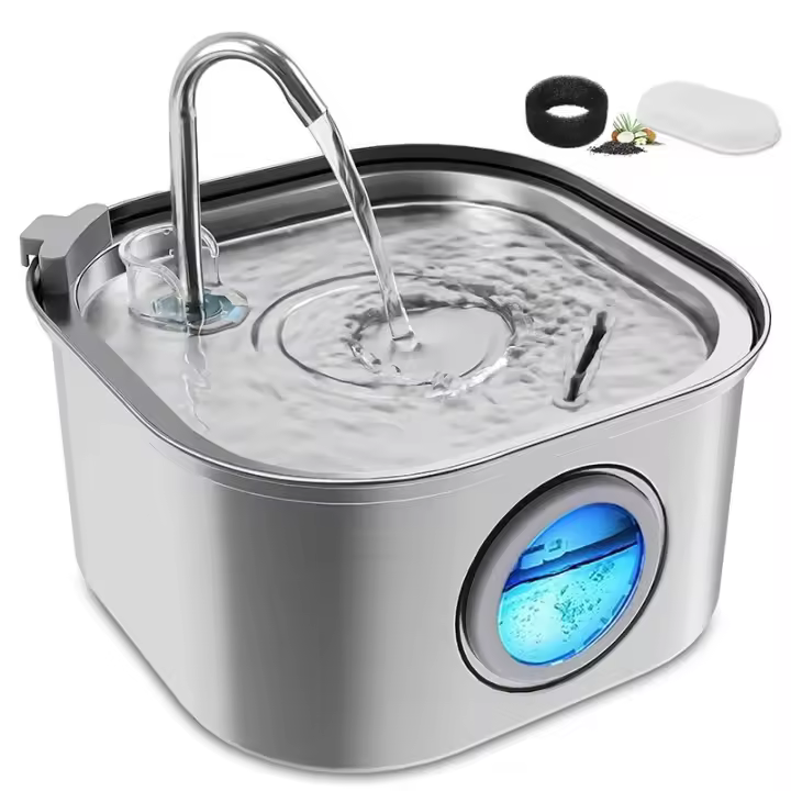 Fuente de agua automática para mascotas, dispensador de agua de acero inoxidable para perros, con ventana nivelada, 3,2 L - 1