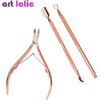 Tijeras de Uñas Set de 3 Herramientas de Manicura Accesorio de Arte de Uñas en Acero Inoxidable Para Eliminar la Piel Muerta y Recortar el Cutículas Color Rosa Oro - details 0