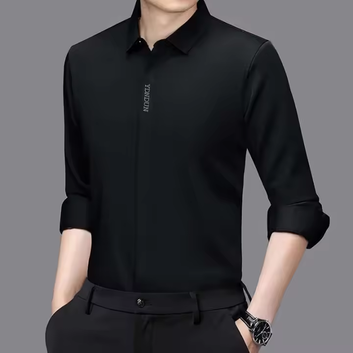 Nueva camisa informal de negocios de manga larga de Color sólido resistente a las arrugas cómoda para todas las estaciones Top versátil - 1