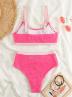 Conjunto de Bikini de cintura alta para mujer, traje de baño de color naranja liso, bañador de playa, Verano - details 7