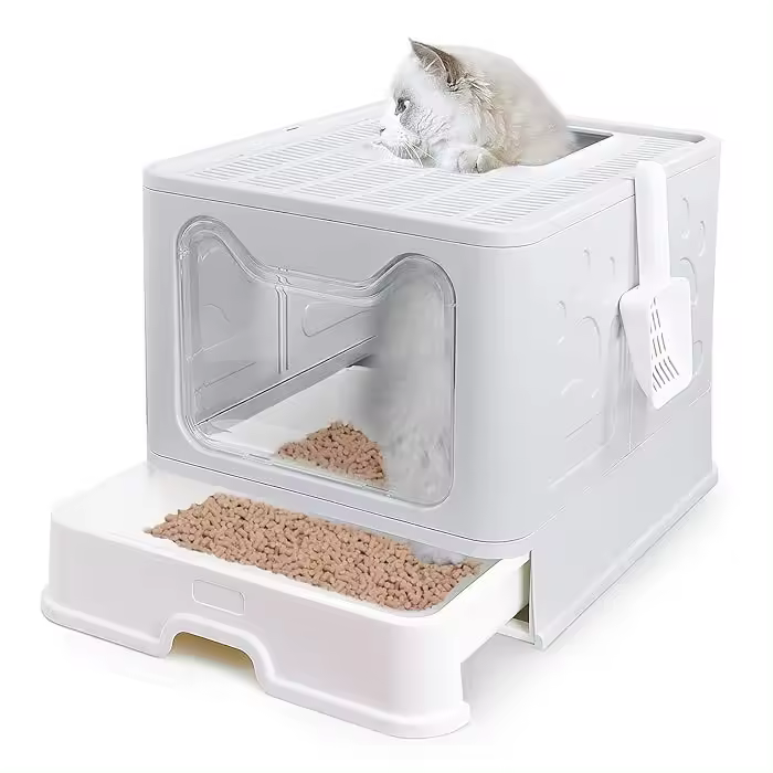 Caja de Arena Plegable para Gatos Tapa superior, Inodoro Completo, Bandeja de Arena para Gatos Medianos Hecho en China, Material de Plástico - 1