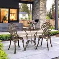 Conjunto de Mesa y Sillas Exterior Vintage Juegos de Muebles de Jardín de Aluminio Una Mesa con Dos Sillas para Balcón Bronce - details 2