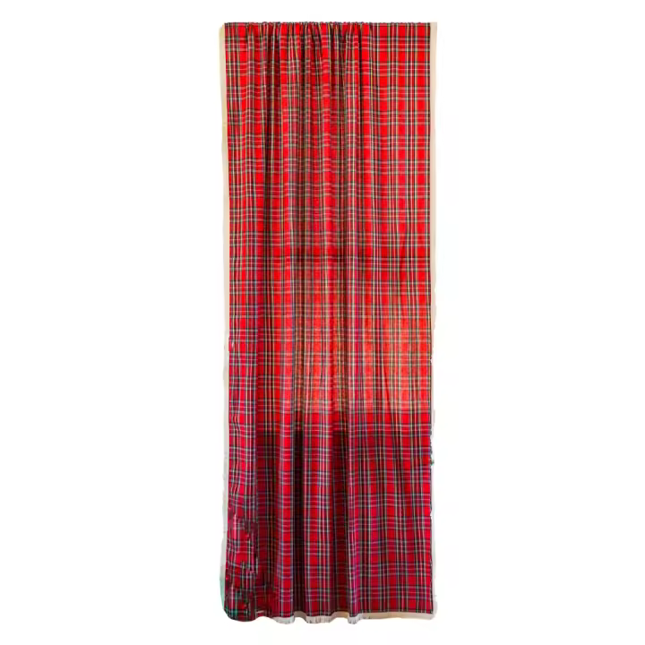 Cortinas y manteles de algodón y lino para decoración navideña, cuadros de gingham - 1