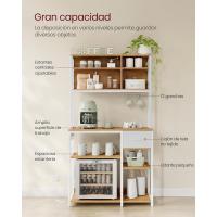 Estantería de Cocina con Multienchufe, Armario de Cocina con Estantes Ajustables, Cajón de Tela, 12 Ganchos, 40 x 100 x 180,4 cm, Estante de Microondas, Marrón Rústico y Negro - details 11