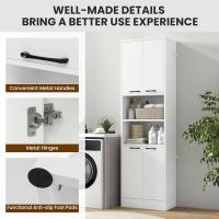 Aparador de Cocina con 2 Armarios con Puertas y Estantes Abiertos, Armario Alto de 6 Niveles con Dispositivo Antivuelco, Mueble de Almacenamiento para Salón, 56 x 30 x 190 cm (Blanco) - details 4