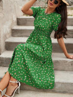 Vestido de mujer, novedad de verano 2025, vestido de longitud media acampanado a la moda con cintura alta y flores redondas para mujer - details 35