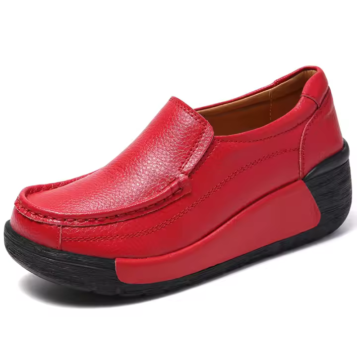 Mocasines sin cordones para mujer Zapatos de plataforma informales con parte superior baja y ancha de cuero cómodos - 1