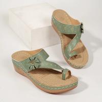Women Flower Decor Wedge Sandals Casual Loop Toe Platform Sandals Comfortable Summer Sandals - details 3