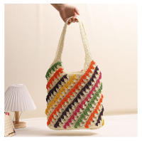Bolso de paja de un solo hombro con rayas coloridas, bolso tejido hueco, estilo de vacaciones, bolso de playa, bolso casual para mujeres - details 7