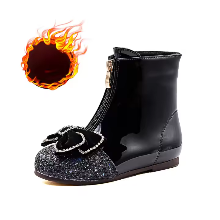 Nuevas botas de cuero de terciopelo para bebé, botas cortas de cristal de princesa - 1