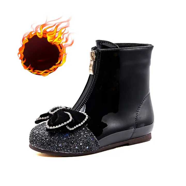 Nuevas botas de cuero de terciopelo para bebé, botas cortas de cristal de princesa - 1