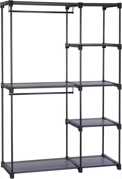 Armario de Ropa, Perchero, Burro Ropa, 124 x 43 x 182 cm, 2 Secciones para Colgar, con Compartimentos, Gran Capacidad, para Dormitorio, Salón, Lavandería, Topo RYG026R02 - 1