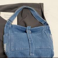 Bolso de hombro de lona vaquera, bolso Vintage con correa y hebilla, estilo callejero, Color sólido, gran capacidad, bolso de mano sencillo para estudiantes - details 4