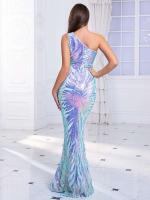Lentejuelas largas con hombro rosa lavanda, vestido de fiesta de noche sin mangas para mujer - details 18