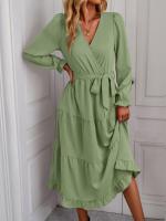 Elegante Vestido Largo de Manga Comprida para Mujer Color Sólido, Estilo A Línea, Belleza Elástica y Bonito - details 7