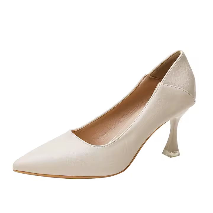 Francés desnudo tacones altos zapatos de mujer stiletto primavera y otoño 2025 nueva primavera solo zapatos profesionales trabajo zapatos de cuero tacón medio - 1