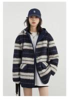 Abrigos de plumas para mujer, chaqueta holgada de un solo pecho con capucha y rayas contrastantes, chaqueta femenina para Otoño e Invierno 2024 - details 24