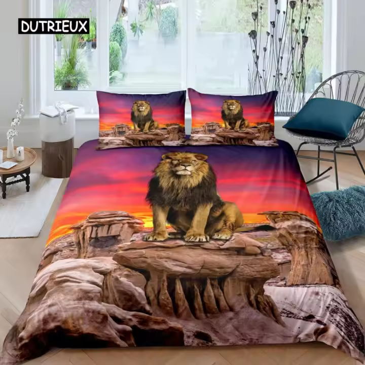 Juego de cama de tres piezas con funda nórdica y almohada de León Negro - 1