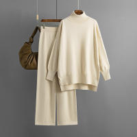 BGTEEVER-suéteres cálidos de manga larga para mujer, jersey de cuello alto y pantalones de pierna ancha de punto, trajes elegantes e informales, 2 piezas - details 24