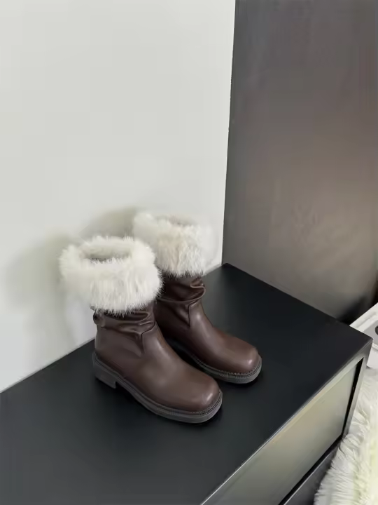 Botas de algodón de felpa con suela gruesa, botas de nieve, botines cálidos con tacón grueso - 1