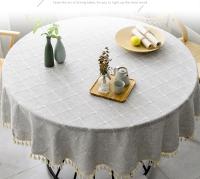Mantel redondo de lino y algodón a cuadros, cubierta de mesa para comedor interior, cocina, decoración al aire libre, boda, Hotel, banquete - details 0