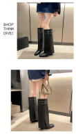 Botas Vaqueras Occidentales Para Mujer, Nuevas Botas Altas De Cabeza Cuadrada Pequeña Con Hebilla Doble De Tacón Grueso - details 5