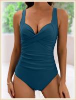 2024 ropa de playa lisa de una sola pieza plisada para mujer, nadadores, traje de baño para nadar, verano - details 4