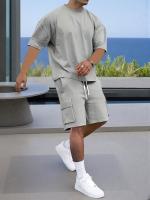 Conjunto Deportivo Casual para Hombres de Poliéster Camiseta con Pelo y Shorts de Cinturón con Bolsillos Perfecto para el Verano Lavable en Máquina - details 14