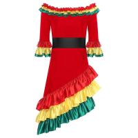 Vestido español flamenco tradicional mujer con volantes, manga larga, dobladillo inclinado, vestido baile Rumba para fiesta Rave - details 8