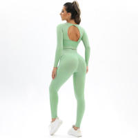 Conjunto de Yoga sin costuras para mujer, ropa deportiva de entrenamiento para gimnasio, Top corto de manga larga, Leggings de cintura alta, trajes deportivos de 2 piezas - details 20