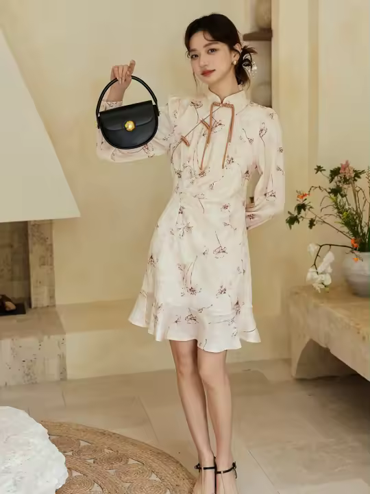 Vestido Cheongsam Mejorado de Alta Gama Qifan 2025 Primavera-Verano Estilo Chino Ligero para Mujeres - 1