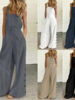 Moda de Verano Monos Largos con Bolsillos para Mujeres Pantalones de Calle de Ocio sin Mangas - details 5