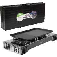 Cocina Portátil de Gas para Acampar 2X Quemadores Incluye Plancha Parrilla de Fundición de Acero Inoxidable Potencia de 2,2 Kw Muebles y Organización al Aire Libre - details 0