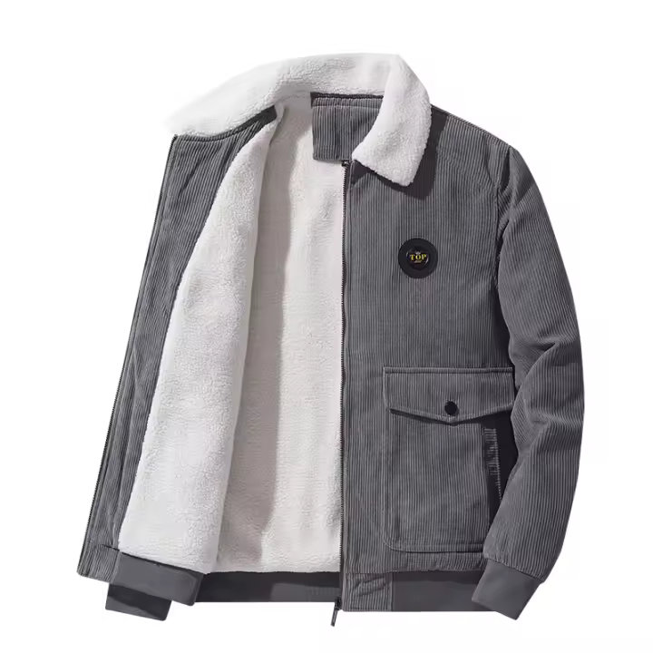 Chaqueta de pana con cuello de cuero a la moda de lana gruesa para hombre, uniforme militar informal, novedad para 2024 - 1