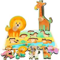 Rompecabezas de Madera infantil para Niños, Rompecabezas de animales con Mango, Juegos Educativos Montessori para bebés, 2 Años - details 5