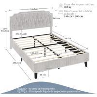 Tapizado en terciopelo Cama de matrimonio con cabecera ajustable en altura Marco de cama Soporte con listones de madera 160 × 200 cm Beige - details 19