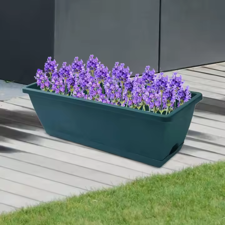 Eterno rectangular con orificios de drenaje, macetero, flor ETA, exterior jardín, hogar, 2 piezas - 1