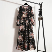 2024 mujeres Maxi vestido Casual de manga larga de cintura alta playa Mujer vestidos de gasa vestidos florales Mujer nuevo - details 46
