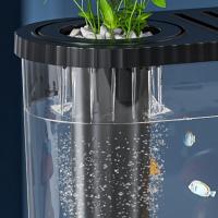 Pecera de sobremesa irrompible, ahorradora de espacio, con compartimento para filtro, pecera de plástico transparente, pecera de mesa transparente. - details 8