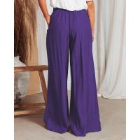 Pantalones elegantes de pierna ancha y cintura alta para mujer, clásicos de verano en color morado - details 4