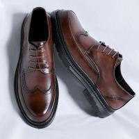 Zapatos de cuero Derby para hombres, calzado de encaje hasta pisos, Negro Sólido, Simple de negocios, fiesta, boda - details 4
