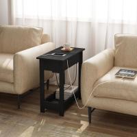 Mesita Auxiliar, Mesa de Sofá con Tablero Plegable, Compartimento Oculto y Estante de Almacenaje, Mesita Estrecha con Enchufe y Puertos USB, Ideal para Salón y Dormitorio, Blanco, 0001CHJ - details 10