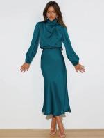 Primavera Verano nuevo vestido de manga larga de satén de gama alta vestido de noche elegante para mujer ropa de fiesta vestidos de celebridades - details 18