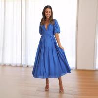 Vestido de verano con cuello en V para mujer, vestidos casuales de manga corta - details 6