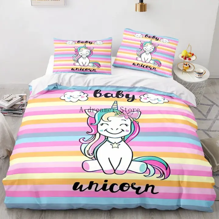 Juego de Ropa de Cama con Dibujos Animados de Unicornio para Niños Funda de Edredón de Caballo Arcoíris Cubierta de Almohada para Cuna de Bebé Linens de Cama Encantadores - 1
