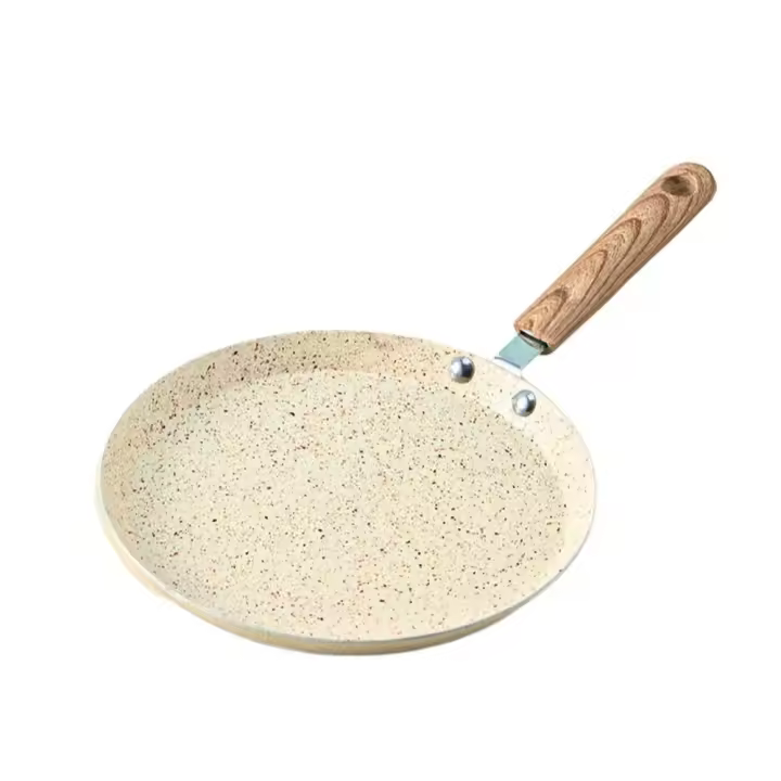 Sartén antiadherente para crepes y tortitas, sartén de aluminio con mango de madera, color Beige, 6/8/10 pulgadas - 1