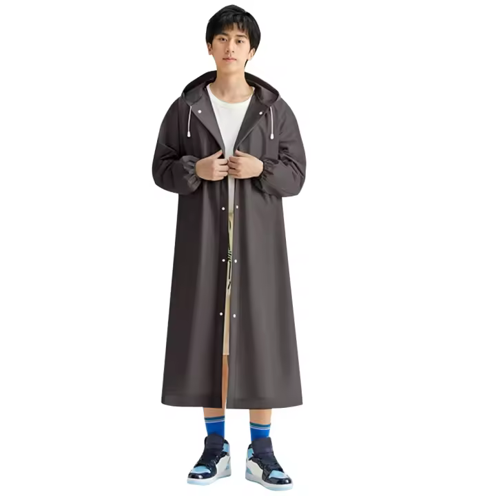 Chubasquero largo reutilizable para adultos, impermeable, a prueba de viento, Poncho de lluvia con capucha, cordón para viajes al aire libre, emergencia - 1