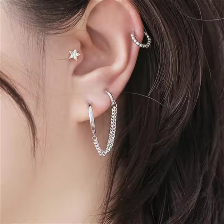 Pendientes de acero inoxidable coreanos, aretes de Metal con borla redonda doble, cadena larga Retro, joyería al por mayor, un par - 1