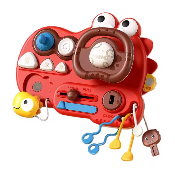 Juguete multifuncional de volante de dinosaurio para bebé, cuerda para tirar, actividad de dentición sensorial Montessori, juguete educativo para regalo de bebé - 1